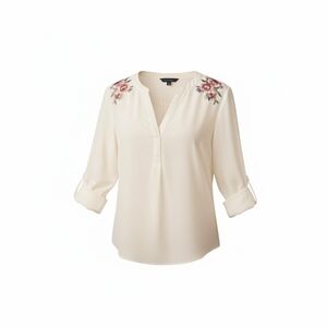 Candie's Ivory Blouse with Colorful Embroidery Sz MEDIUM Y2K